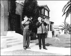 Claude Gordon and Herbert L. Clarke on November 26, 1937, after a lesson at Clarke's home in Long Beach , California.