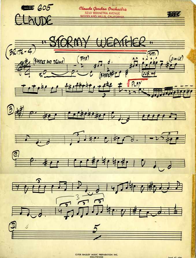 Claude Gordon playing trumpet on Stormy Weather - Trumpet Solo Part - Page 1